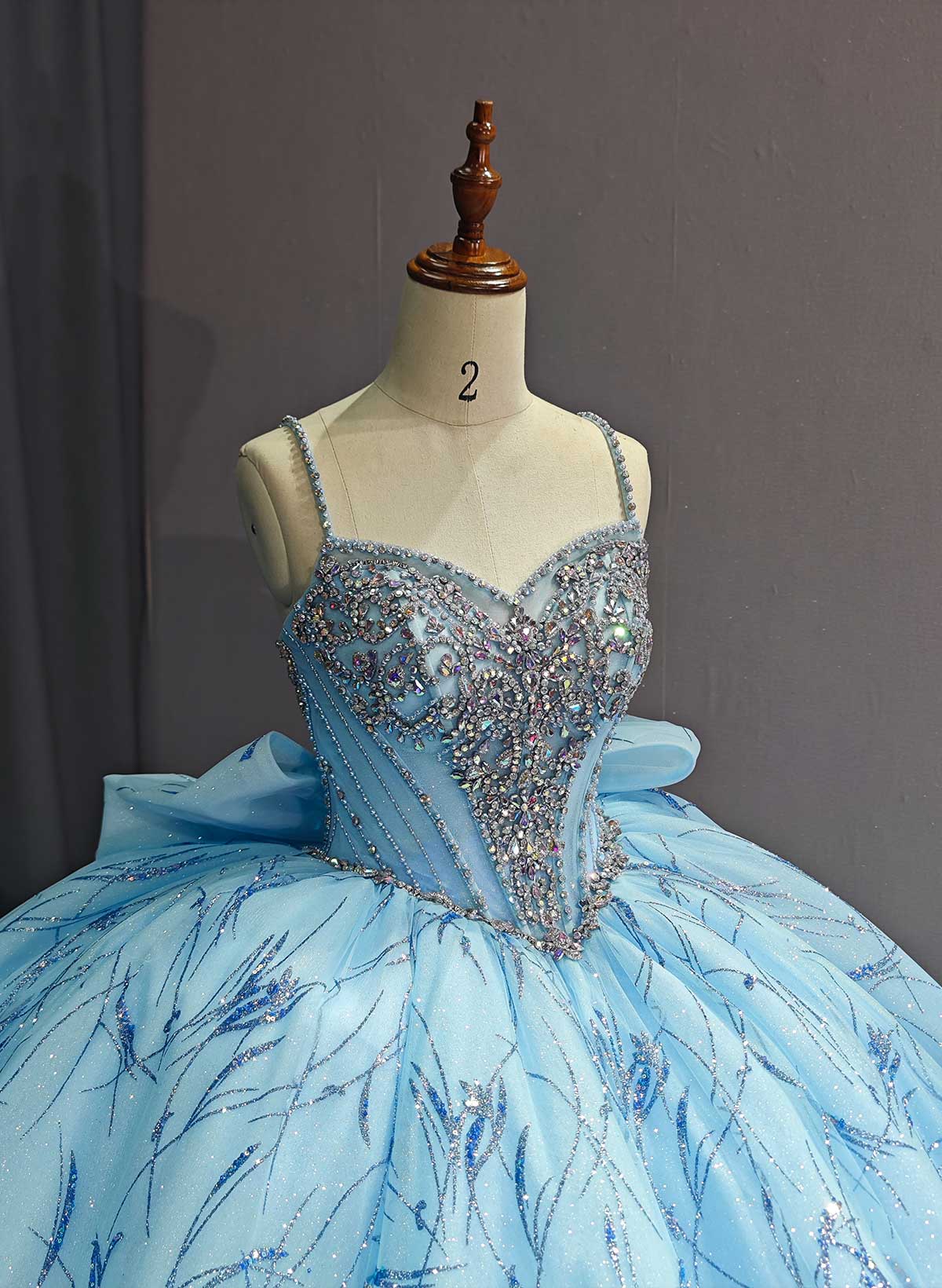 Ball-Gown V-Neck Royal Prom Dresses With Bow(s)/Sequins/Rhinestone