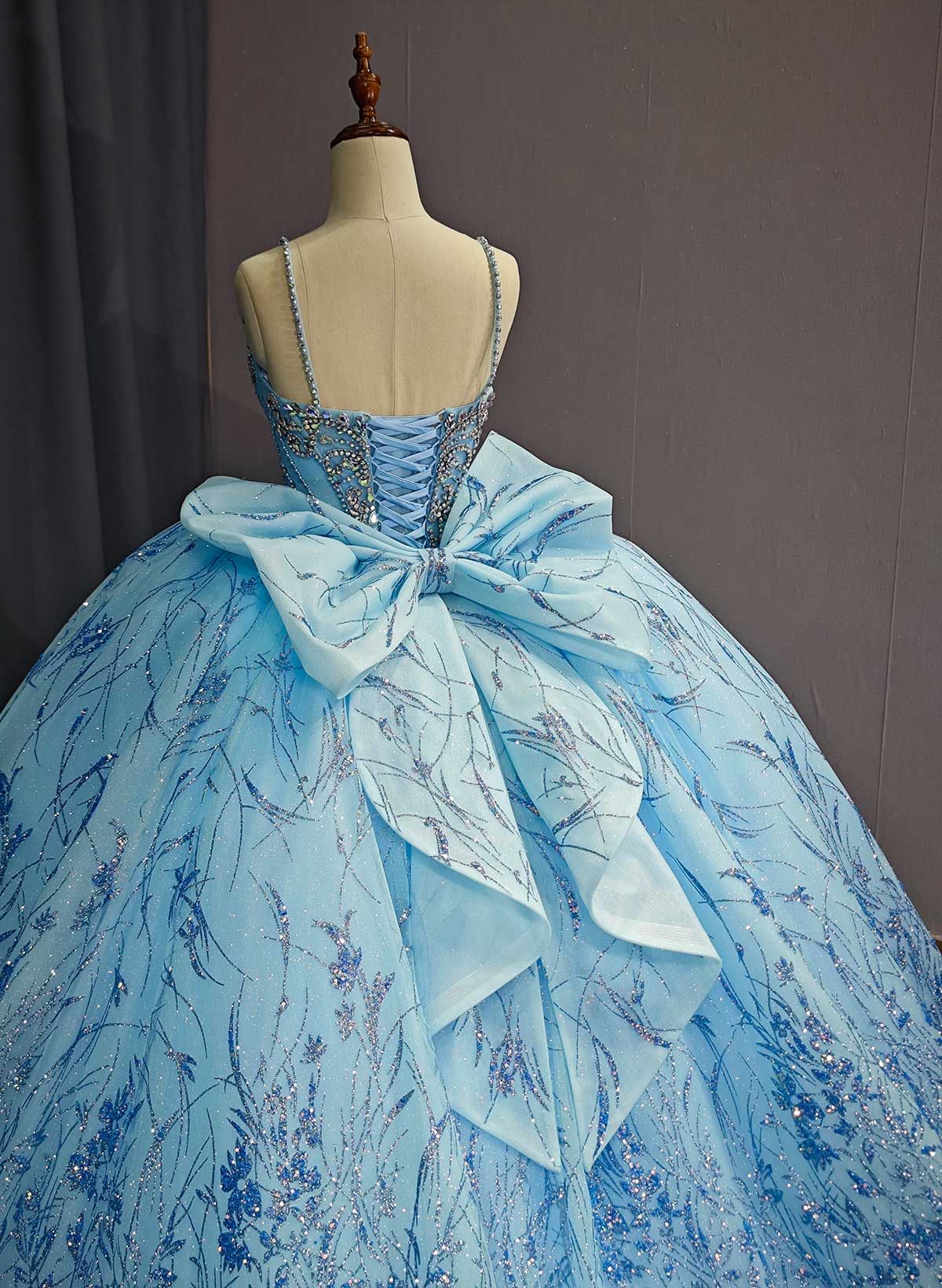 Ball-Gown V-Neck Royal Prom Dresses With Bow(s)/Sequins/Rhinestone