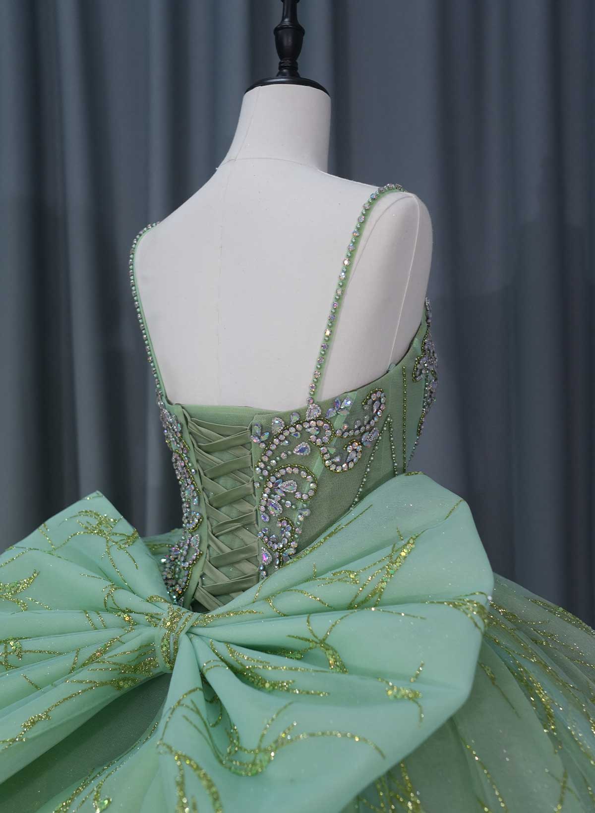 Ball-Gown V-Neck Royal Prom Dresses With Bow(s)/Sequins/Rhinestone