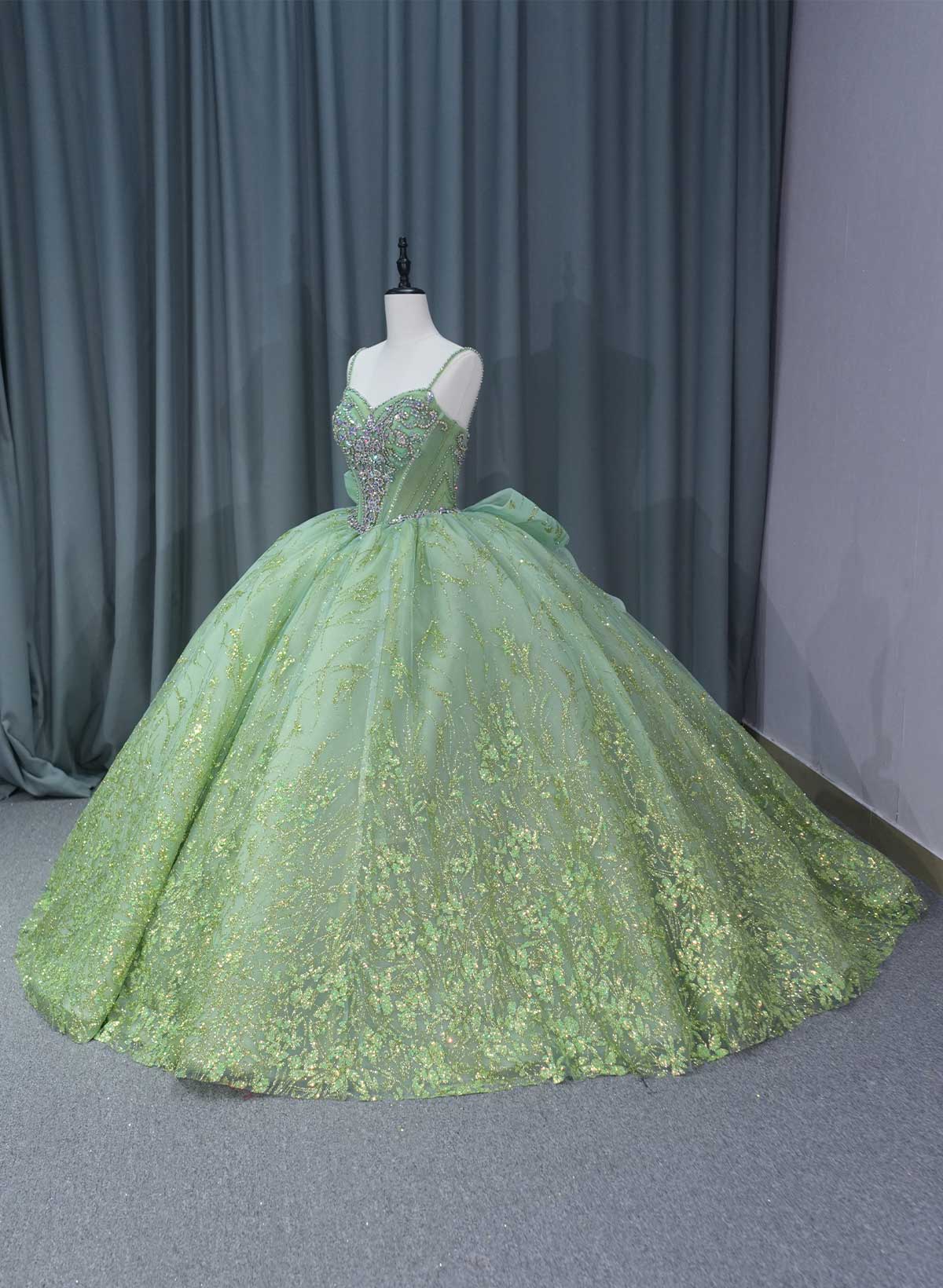 Ball-Gown V-Neck Royal Prom Dresses With Bow(s)/Sequins/Rhinestone