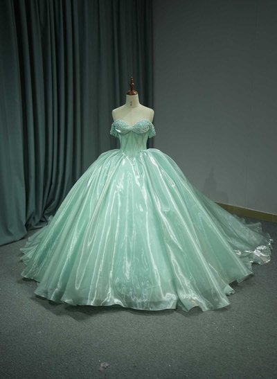 Ball-Gown Sweetheart Cape Sleeves Royal Prom Dresses With Beading/Rhinestone