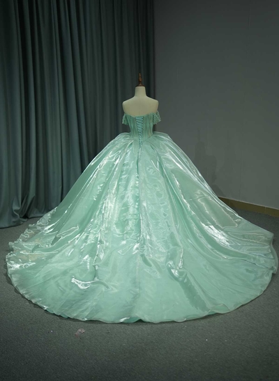 Ball-Gown Sweetheart Cape Sleeves Royal Prom Dresses With Beading/Rhinestone