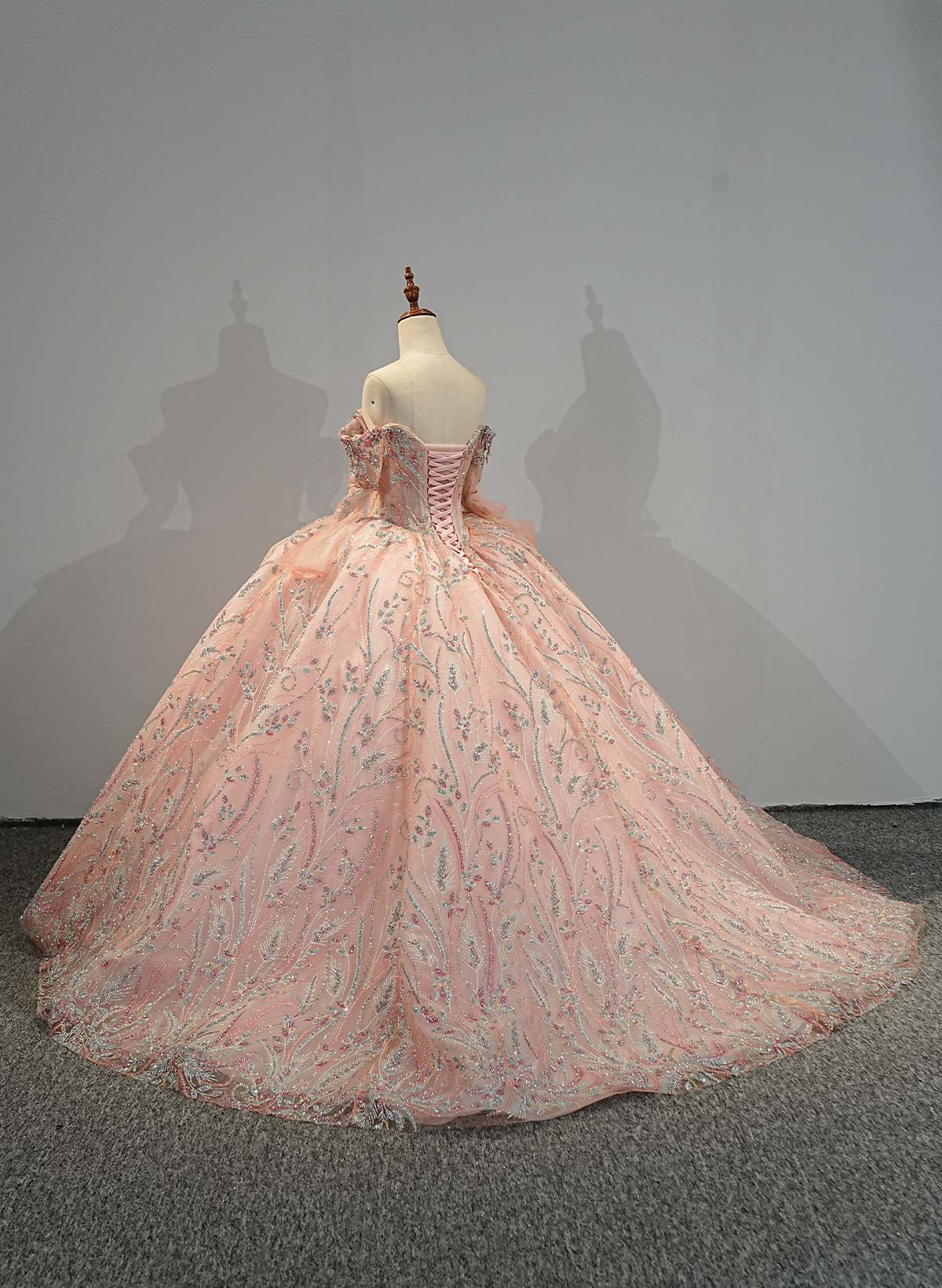 Ball-Gown Off-The-Shoulder 3/4 Sleeves Royal Prom Dresses With Sequins/Rhinestone
