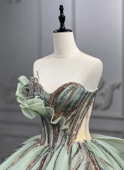 Ball-Gown Sweetheart Royal Prom Dresses With Bow(s)/Cascading Ruffles/Beading