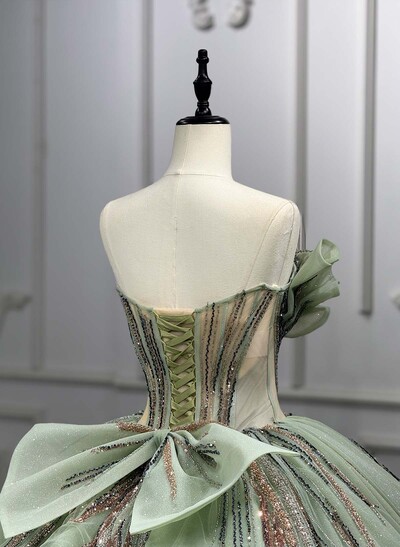 Ball-Gown Sweetheart Royal Prom Dresses With Bow(s)/Cascading Ruffles/Beading