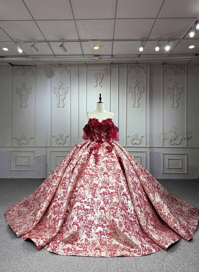 Ball-Gown Off-The-Shoulder Royal Prom Dresses With Beading/Appliques Lace/Flower(s)
