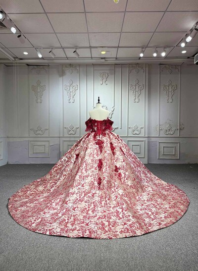 Ball-Gown Off-The-Shoulder Royal Prom Dresses With Beading/Appliques Lace/Flower(s)