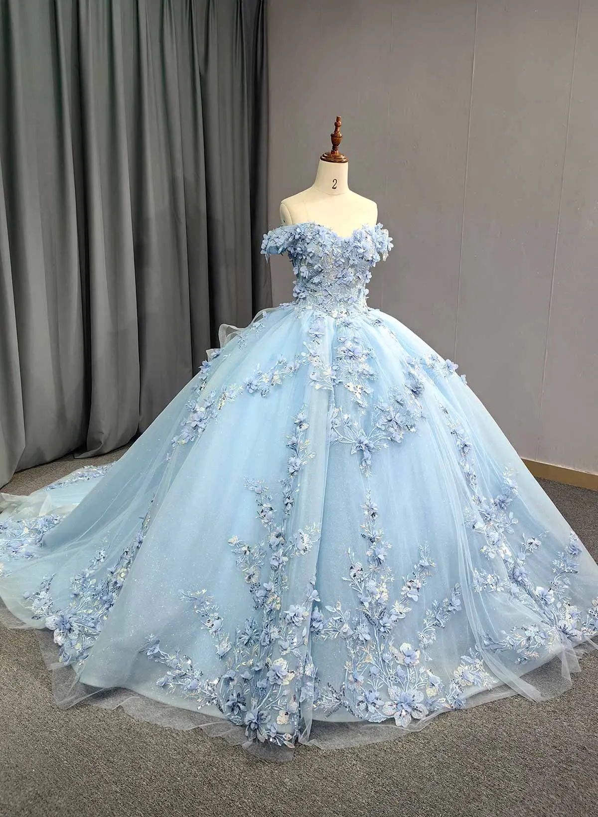 Ball-Gown Off-The-Shoulder Sleeveless Royal Evening Dresses With Appliques Lace/Flower(s)