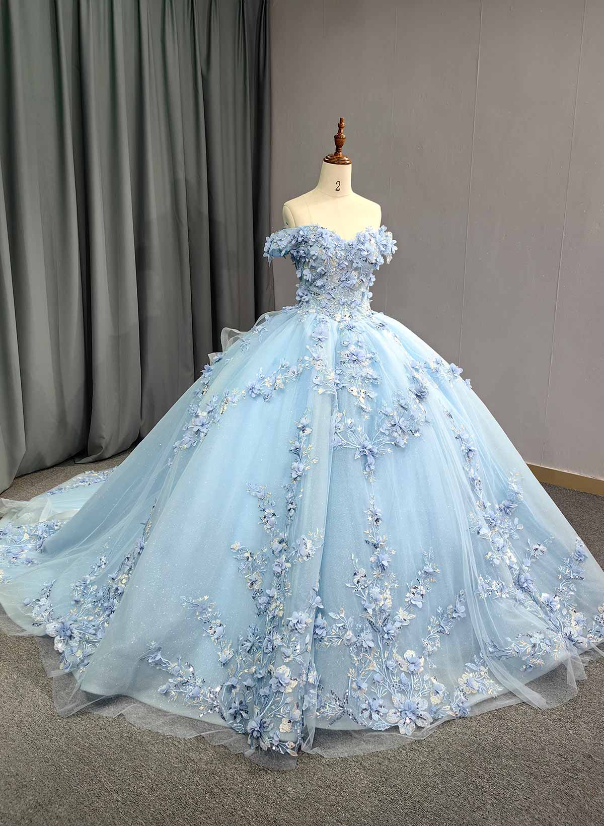 Ball-Gown Off-The-Shoulder Royal Prom Dresses With Appliques Lace/Flower(s)