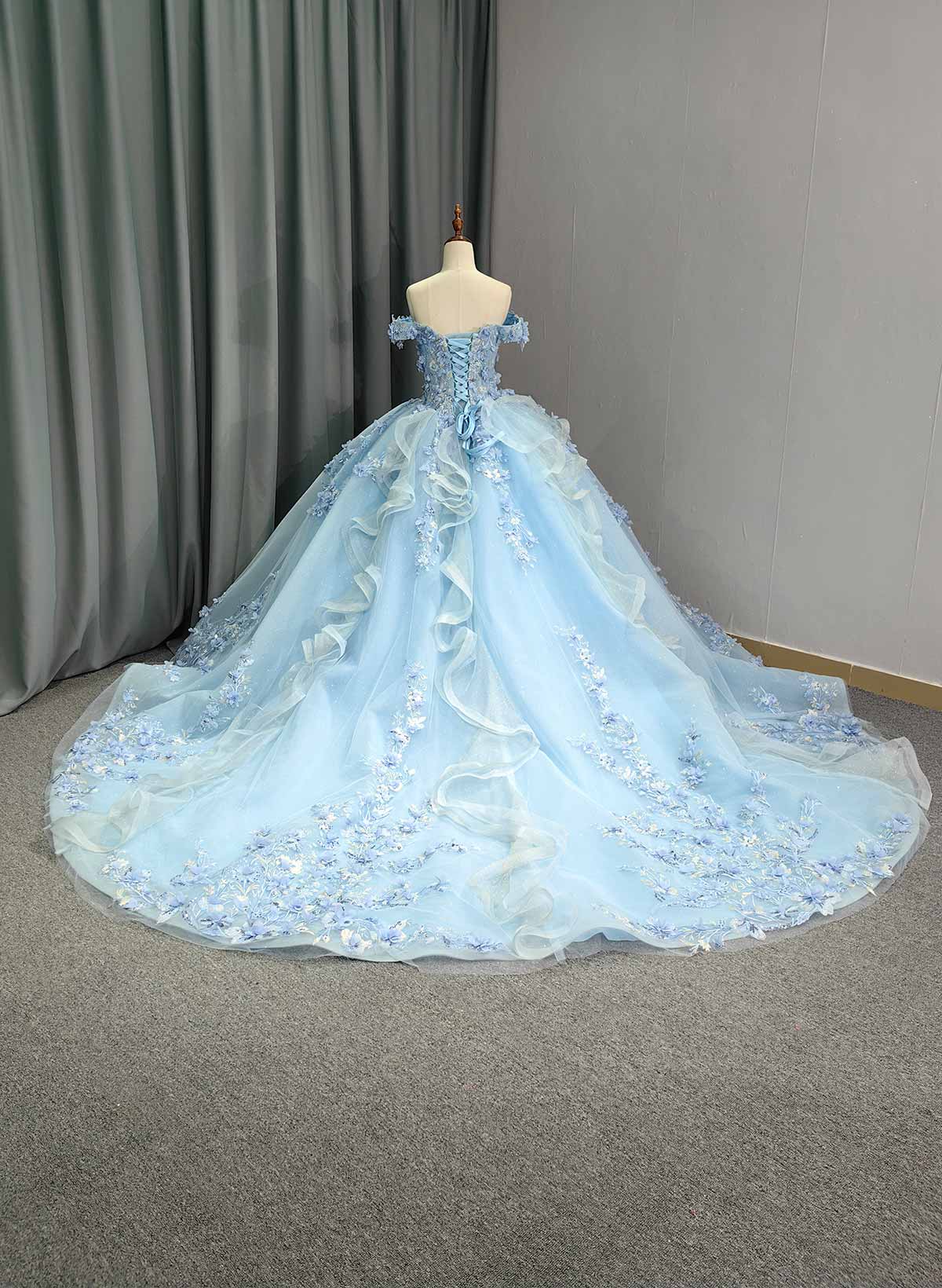 Ball-Gown Off-The-Shoulder Royal Prom Dresses With Appliques Lace/Flower(s)