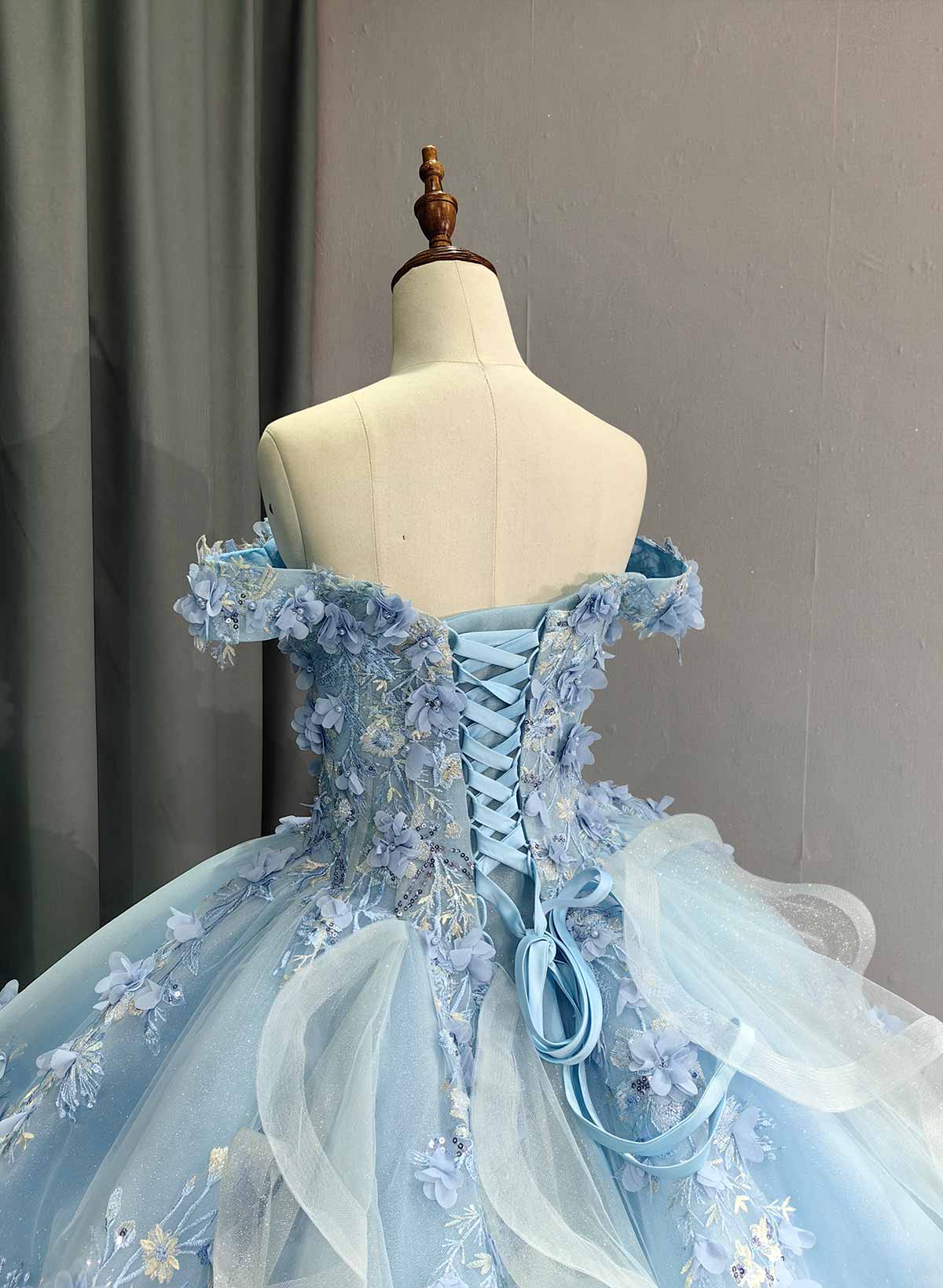 Ball-Gown Off-The-Shoulder Royal Prom Dresses With Appliques Lace/Flower(s)