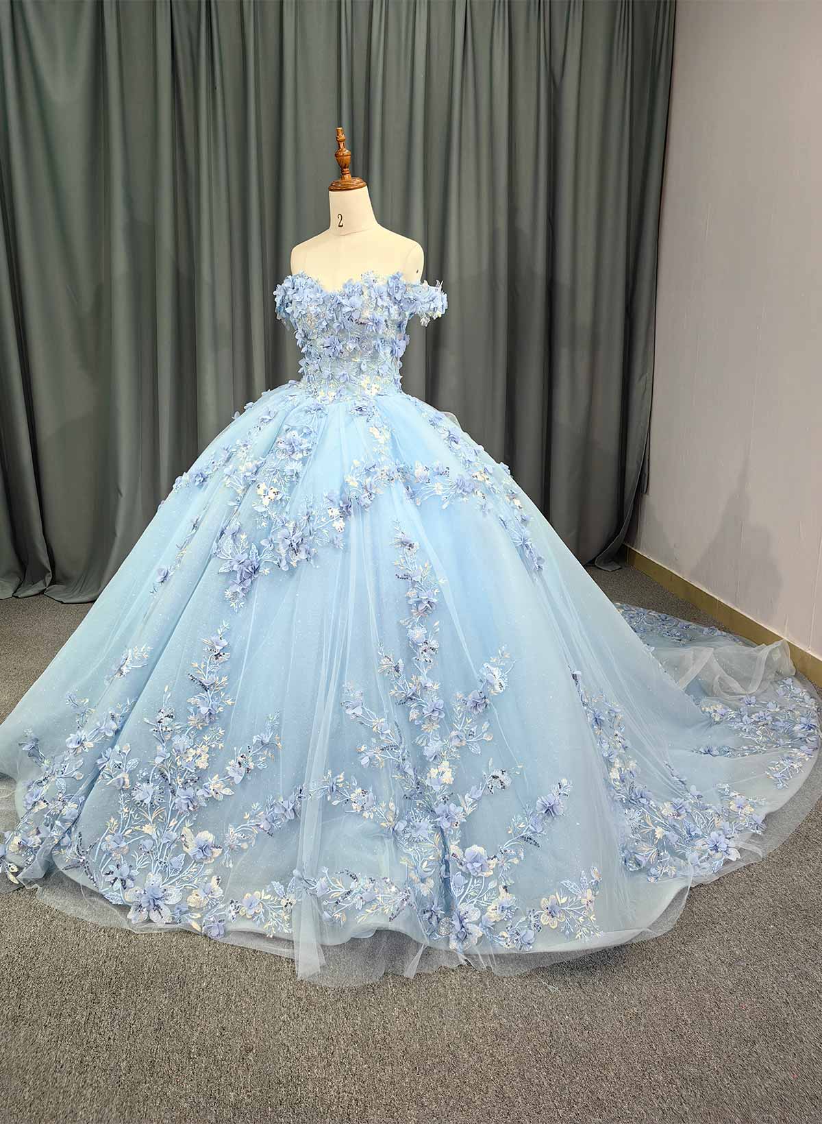 Ball-Gown Off-The-Shoulder Royal Prom Dresses With Appliques Lace/Flower(s)