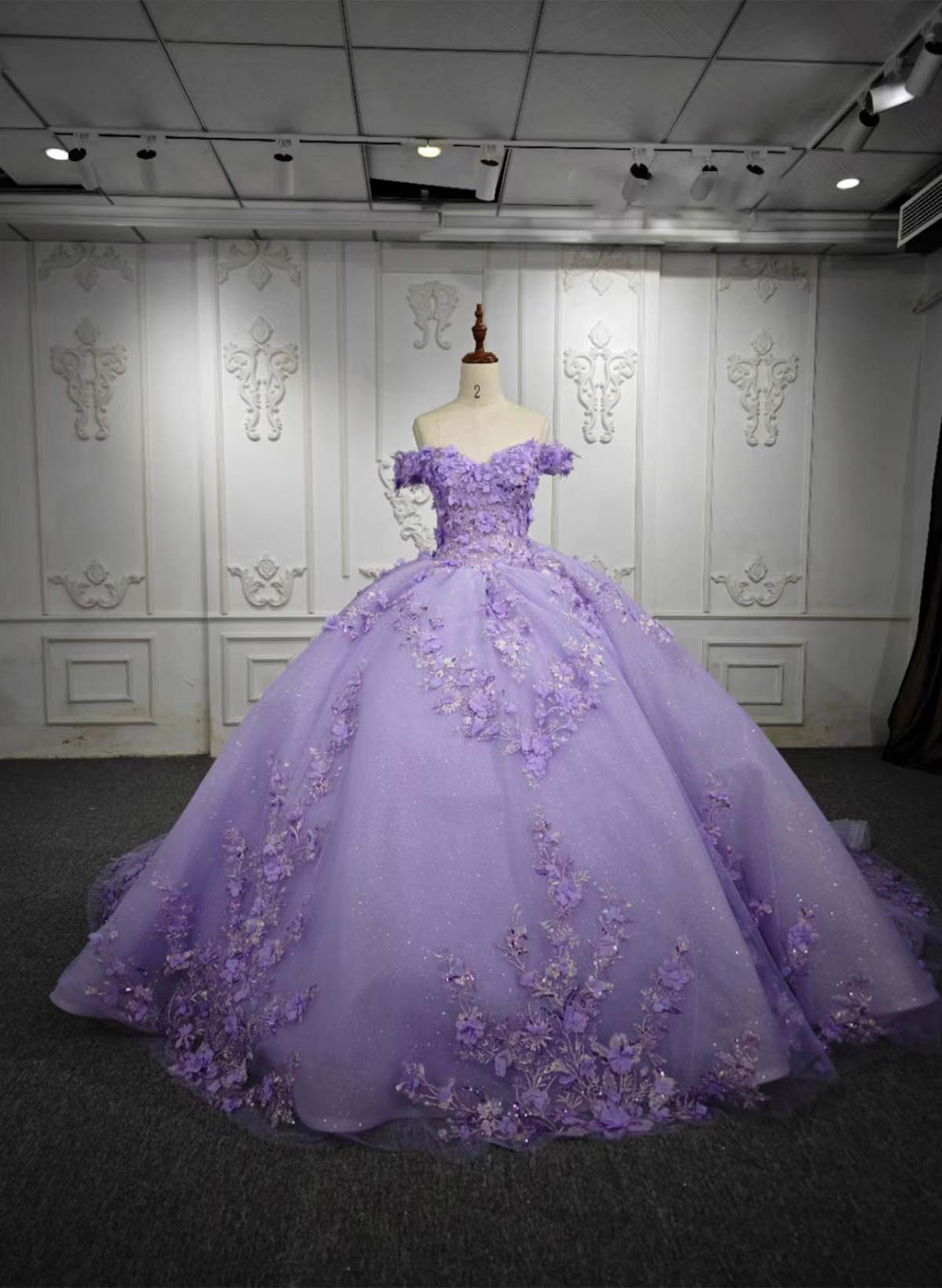 Ball-Gown Off-The-Shoulder Royal Prom Dresses With Beading/Appliques Lace/Flower(s)