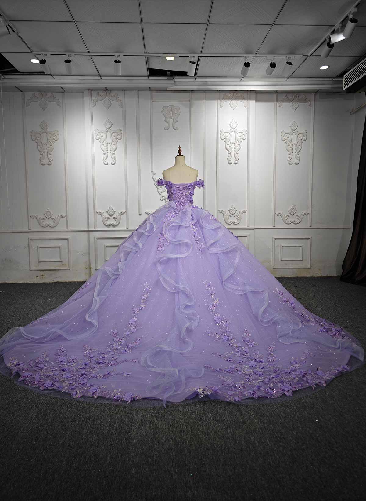 Ball-Gown Off-The-Shoulder Royal Prom Dresses With Beading/Appliques Lace/Flower(s)