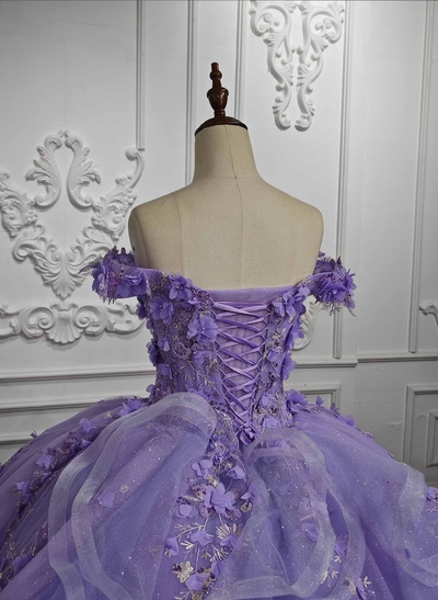 Ball-Gown Off-The-Shoulder Royal Prom Dresses With Beading/Appliques Lace/Flower(s)