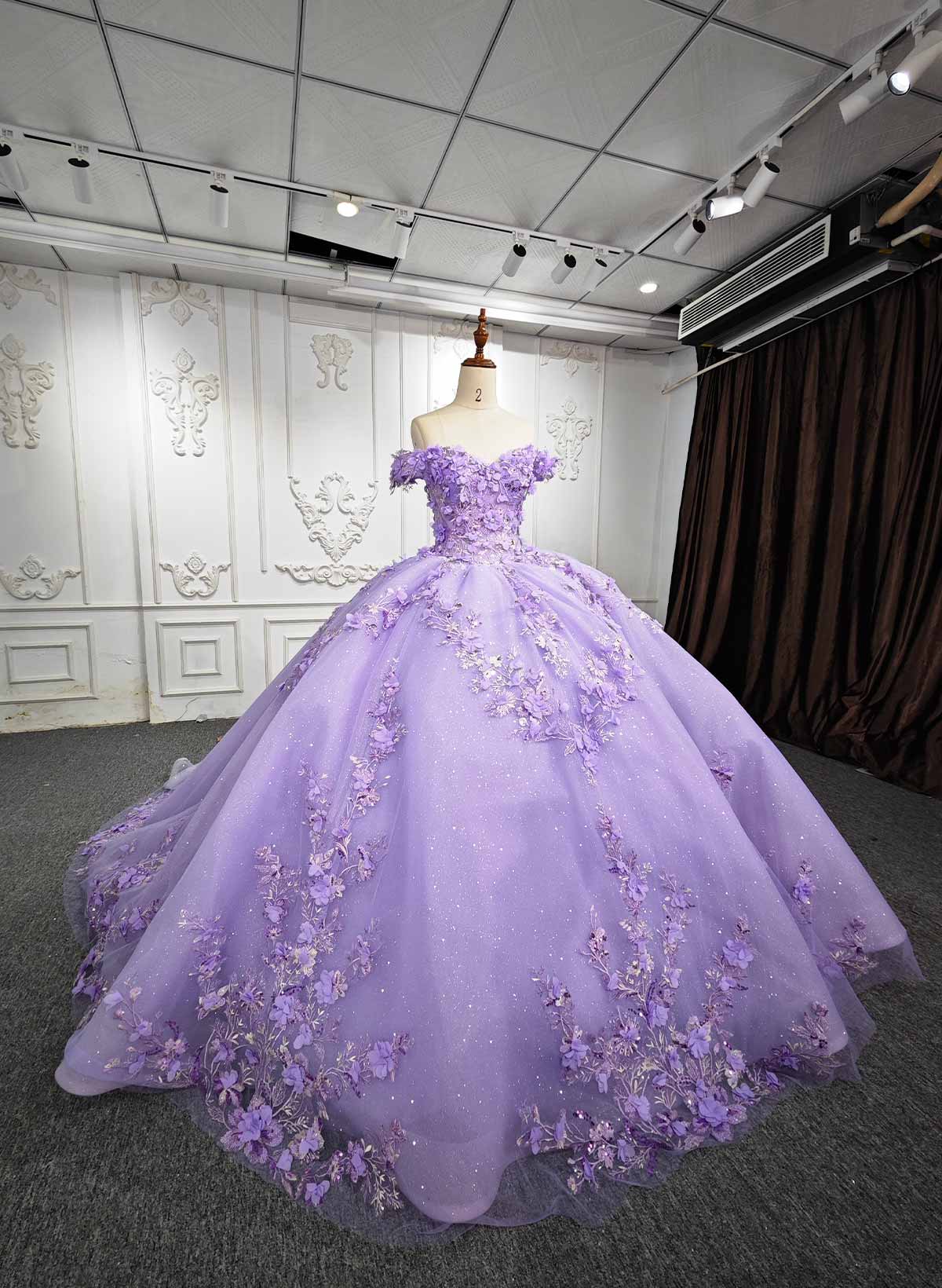 Ball-Gown Off-The-Shoulder Royal Prom Dresses With Beading/Appliques Lace/Flower(s)