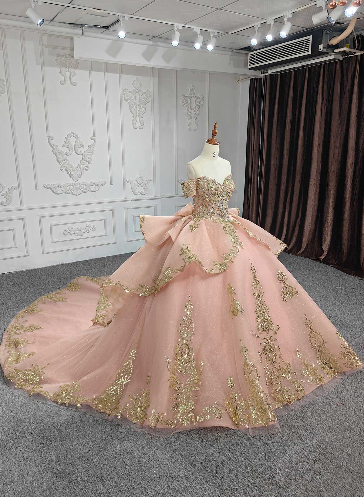 Ball-Gown Off-The-Shoulder Royal Prom Dresses With Bow(s)/Sequins/Appliques Lace