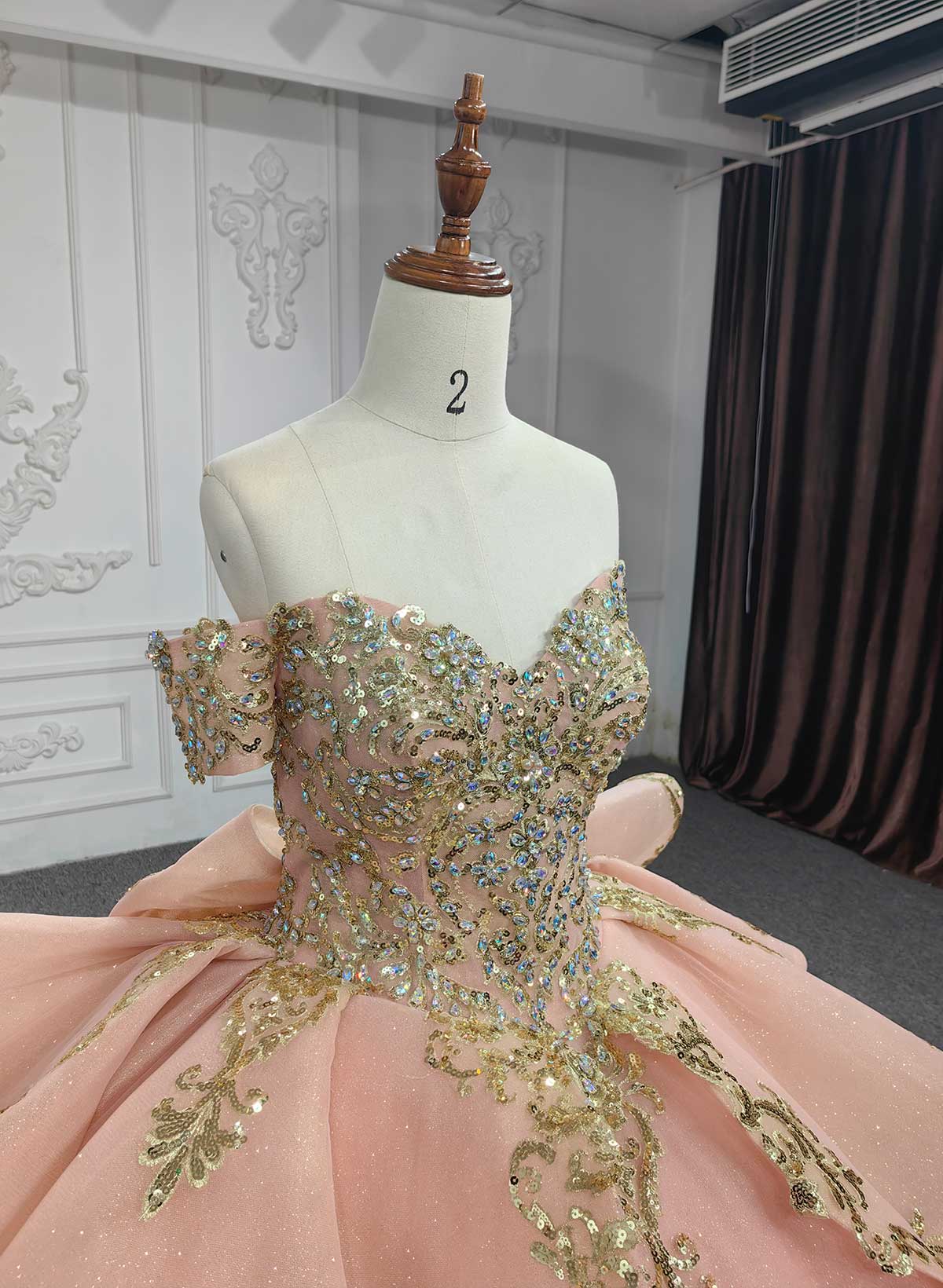 Ball-Gown Off-The-Shoulder Royal Prom Dresses With Bow(s)/Sequins/Appliques Lace