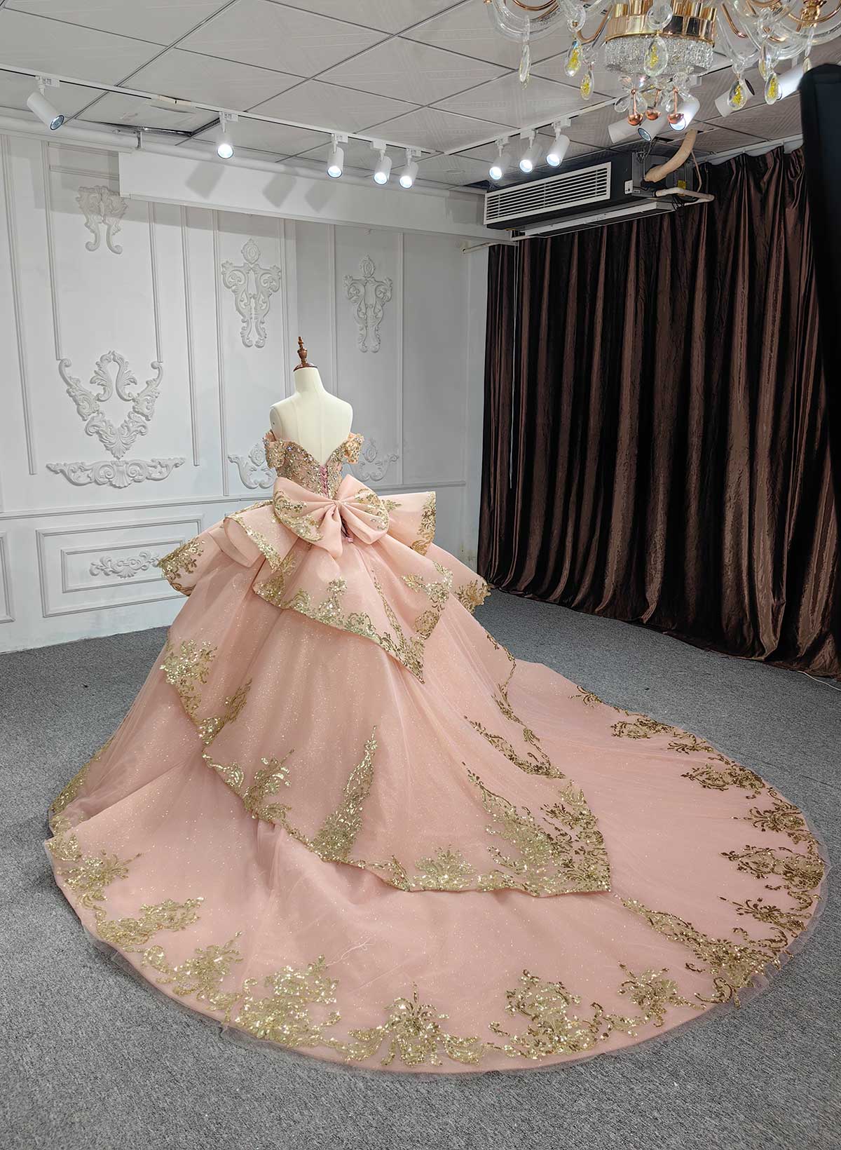 Ball-Gown Off-The-Shoulder Royal Prom Dresses With Bow(s)/Sequins/Appliques Lace