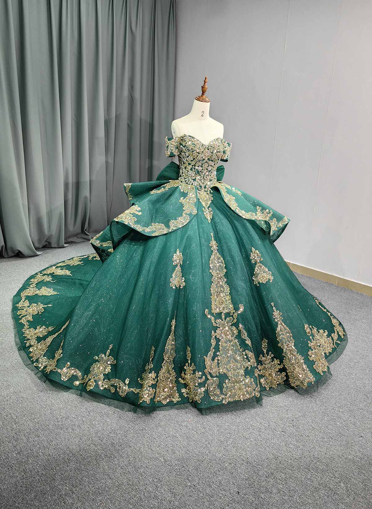 Ball-Gown Off-The-Shoulder Royal Prom Dresses With Bow(s)/Sequins/Appliques Lace