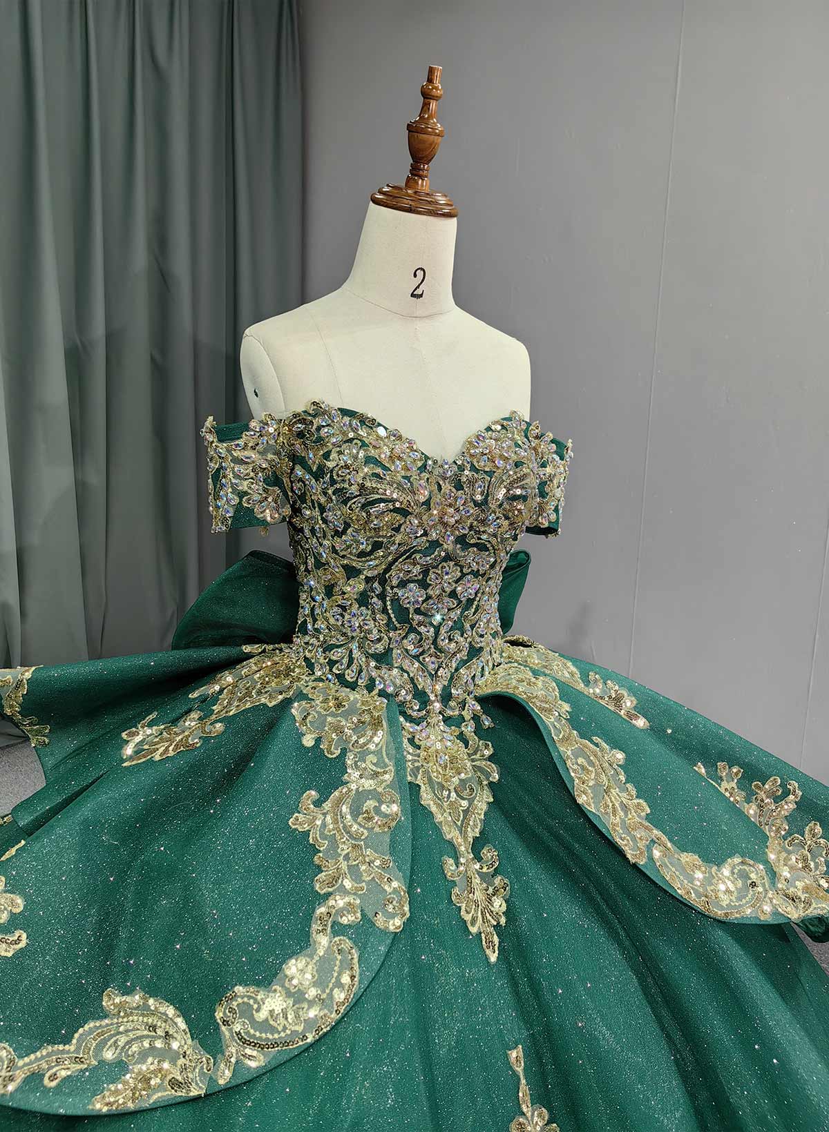 Ball-Gown Off-The-Shoulder Royal Prom Dresses With Bow(s)/Sequins/Appliques Lace