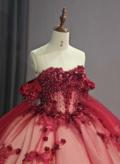 Ball-Gown Off-The-Shoulder Royal Prom Dresses With Beading/Flower(s)