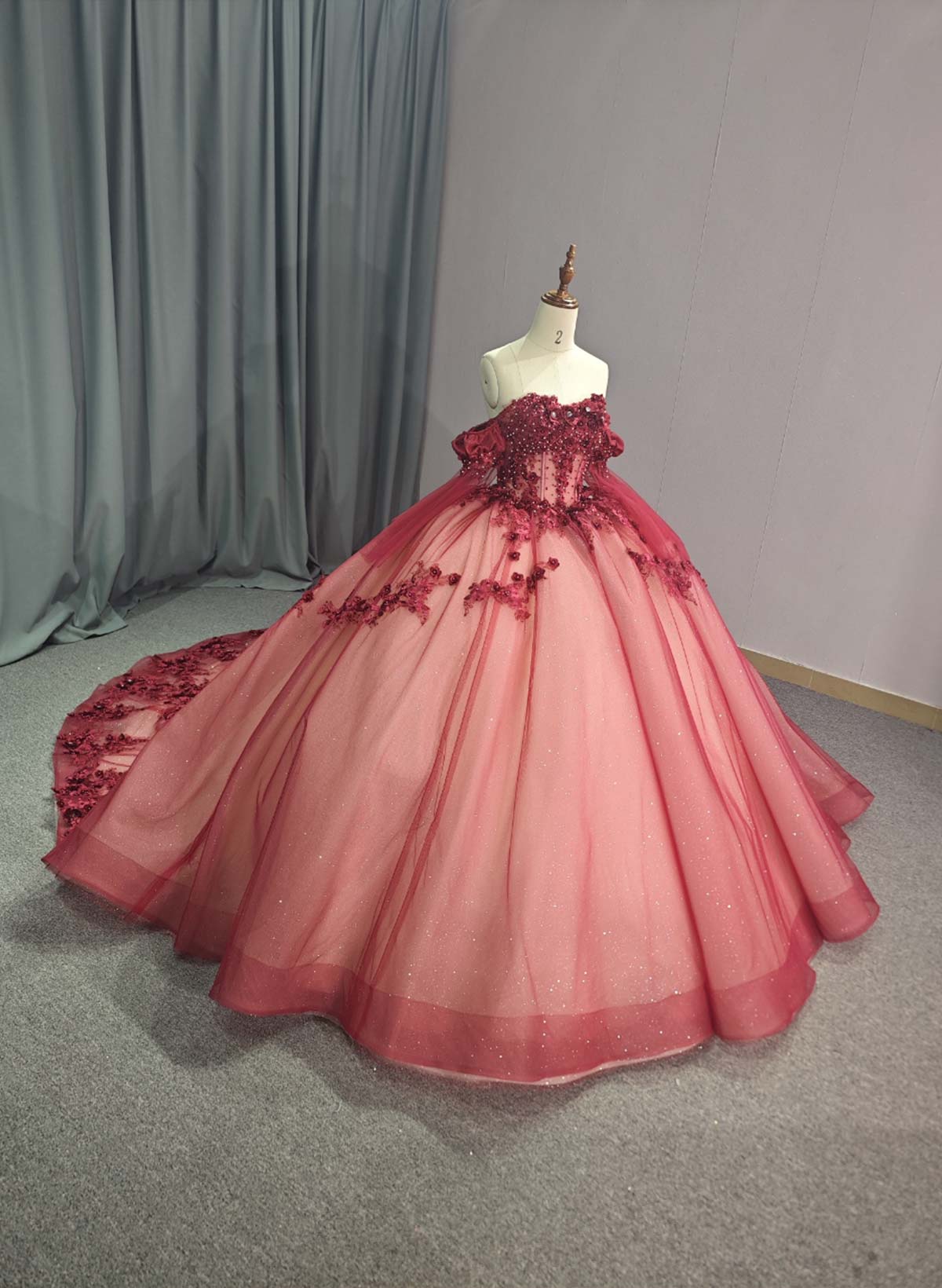 Ball-Gown Off-The-Shoulder Royal Prom Dresses With Beading/Flower(s)