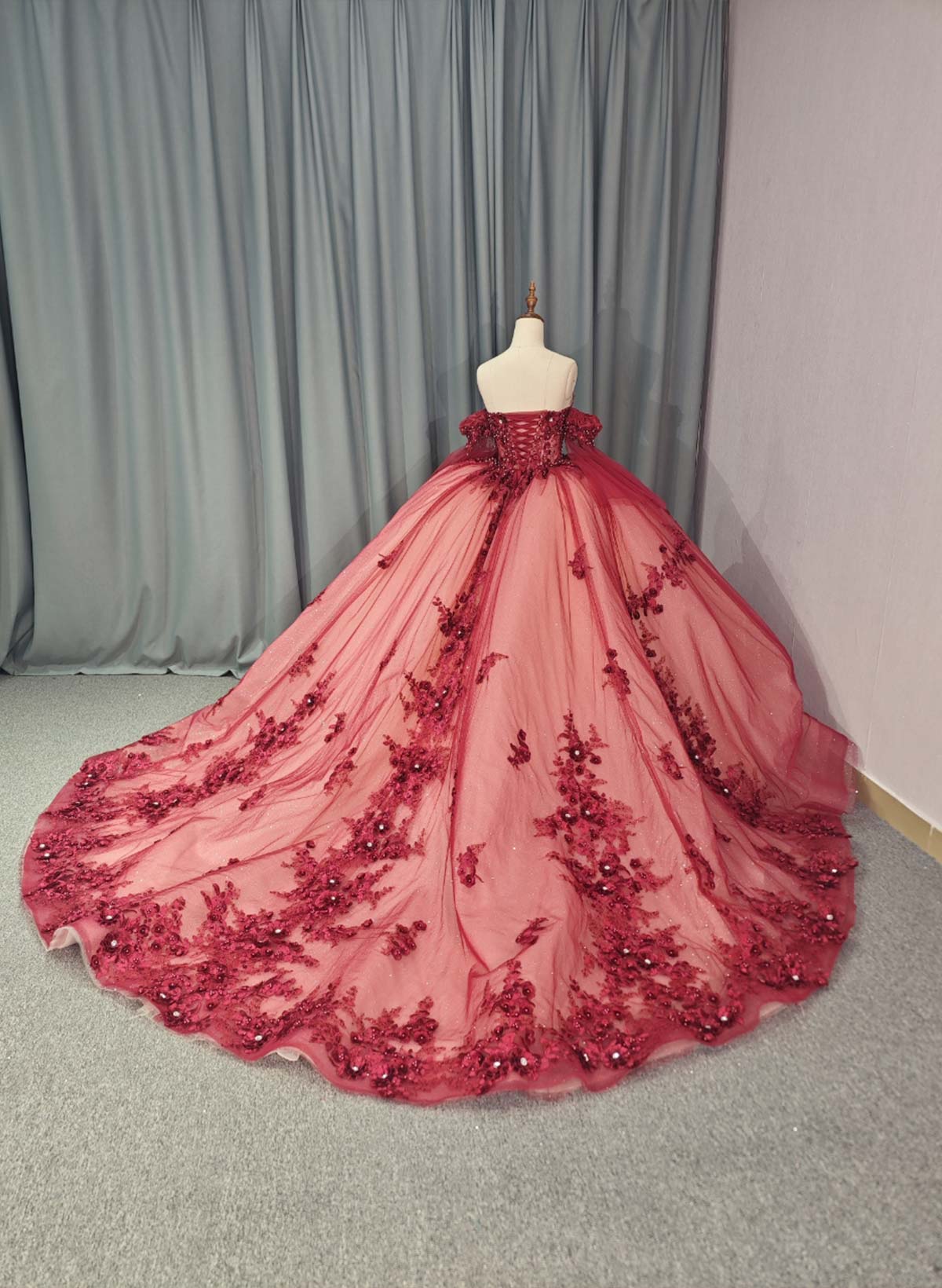 Ball-Gown Off-The-Shoulder Royal Prom Dresses With Beading/Flower(s)