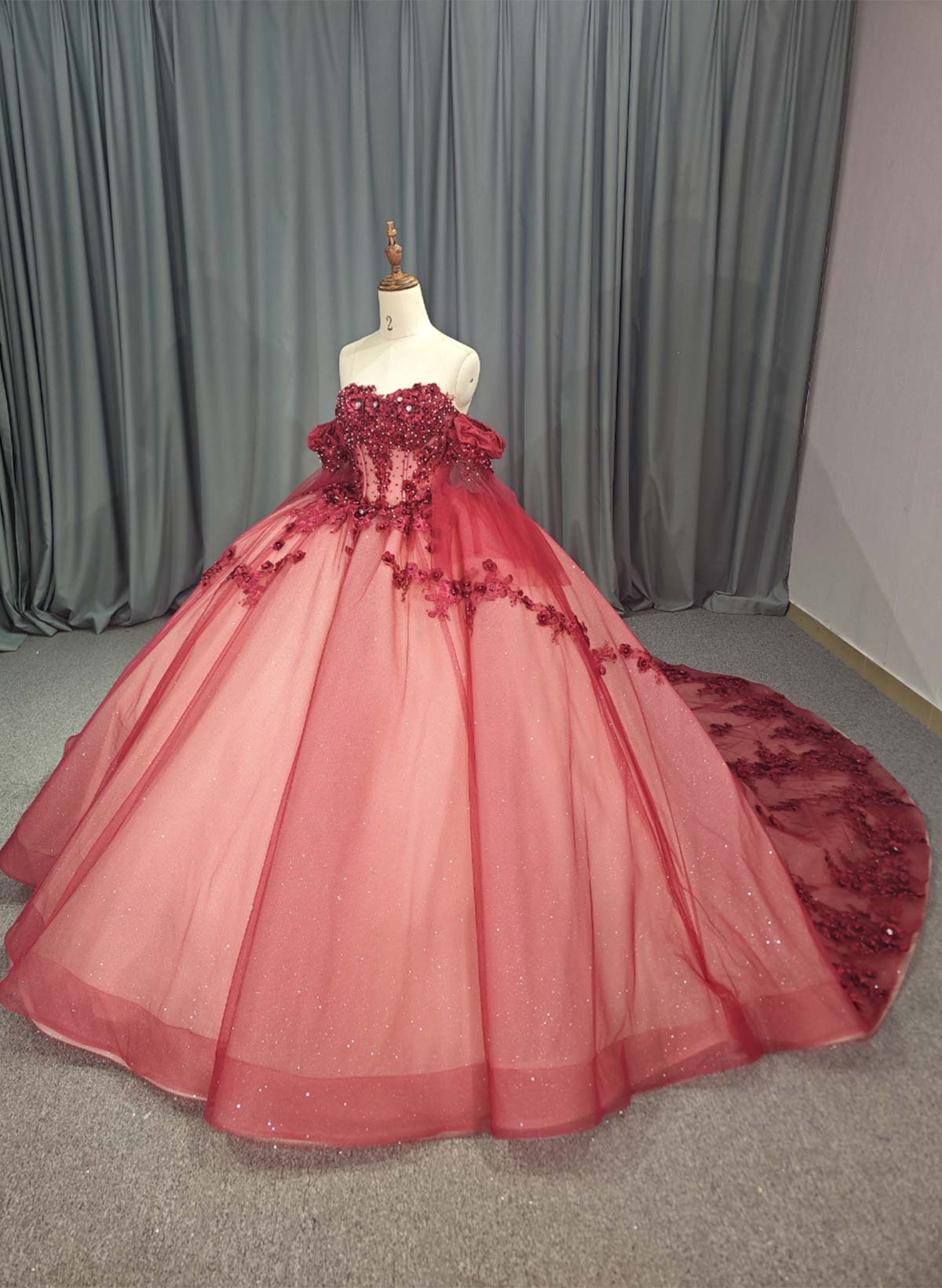 Ball-Gown Off-The-Shoulder Royal Prom Dresses With Beading/Flower(s)