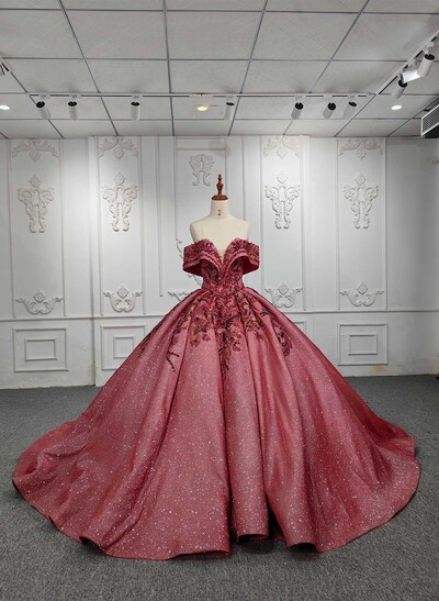 Ball-Gown Off-The-Shoulder Royal Prom Dresses With Beading/Sequins