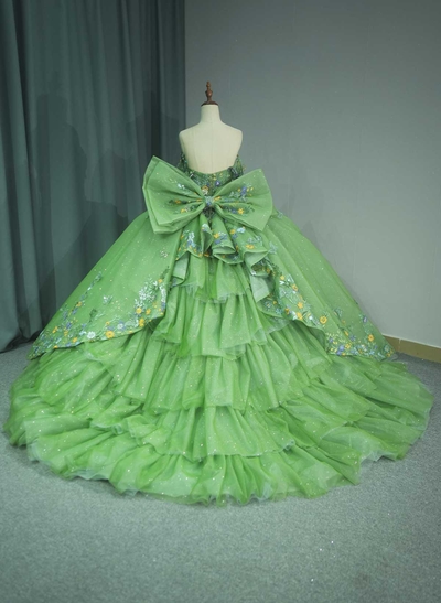 Ball-Gown Sweetheart Cape Sleeves Royal Prom Dresses With Beading/Appliques Lace