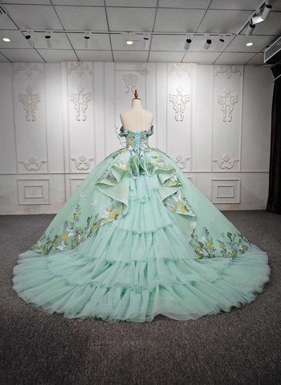 Ball-Gown Sweetheart Cape Sleeves Royal Prom Dresses With Beading/Appliques Lace