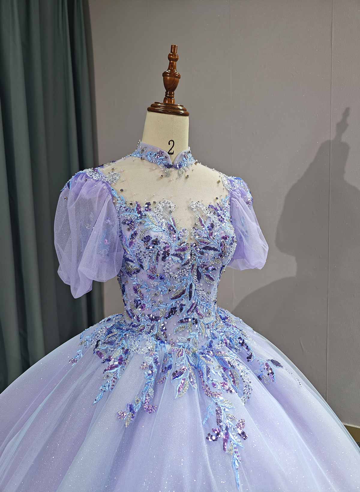 Ball-Gown Illusion Neck Short Sleeves Royal Prom Dresses With Beading/Sequins