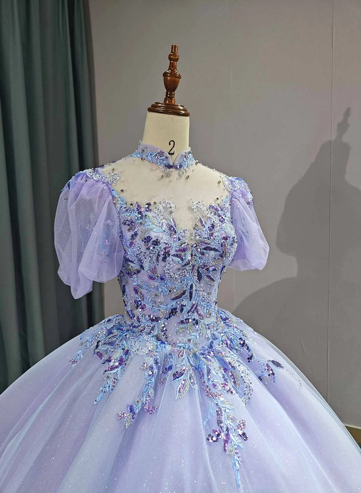 Ball-Gown Illusion Neck Short Sleeves Royal Evening Dresses With Beading/Sequins