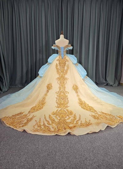 Ball-Gown Off-The-Shoulder Sleeveless Royal Prom Dresses With Beading/Sequins
