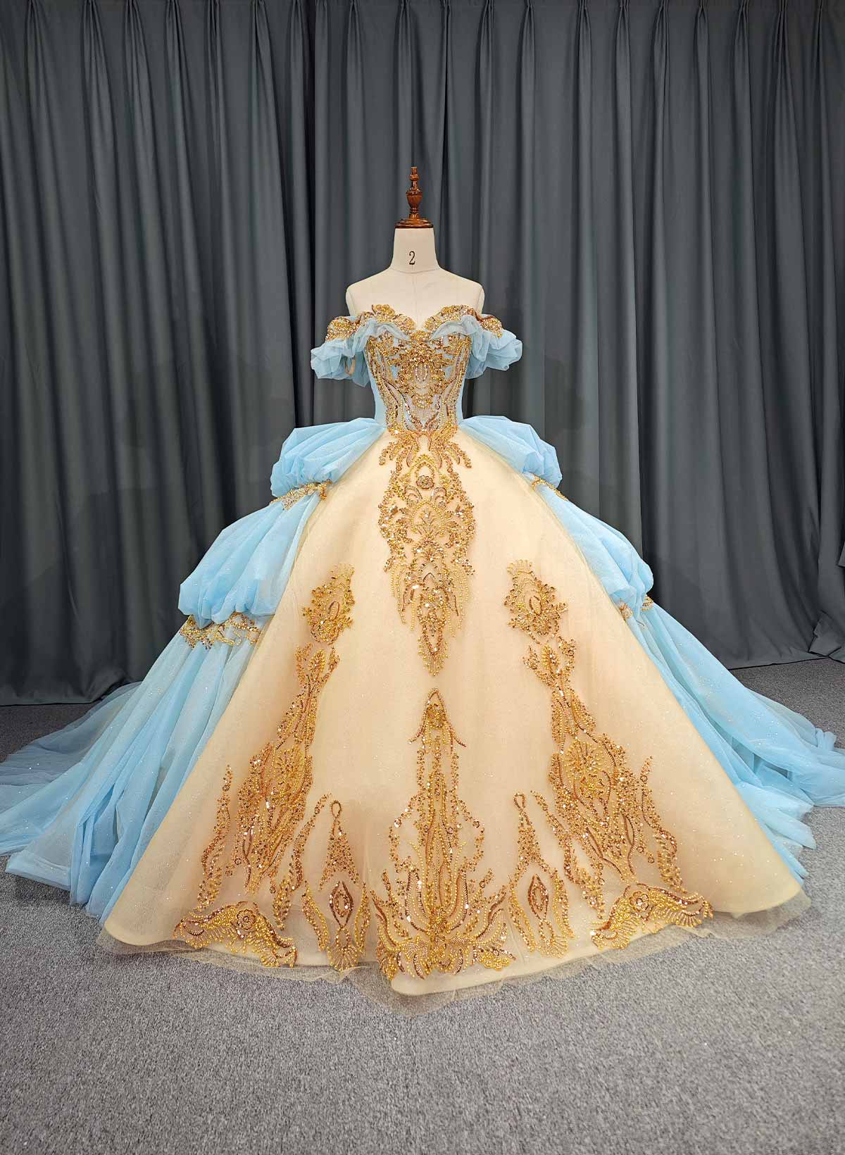 Ball-Gown Off-The-Shoulder Sleeveless Royal Prom Dresses With Beading/Sequins
