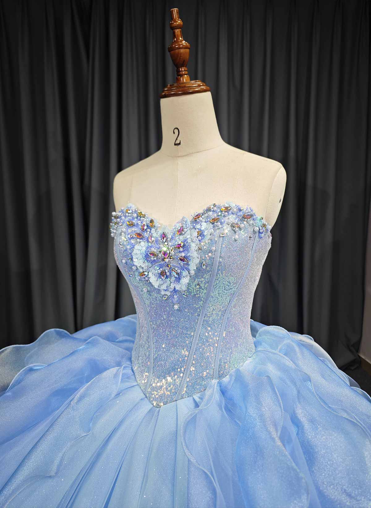 Ball-Gown Sweetheart Sleeveless Royal Prom Dresses With Cascading Ruffles/Beading/Sequins/Flower(s)