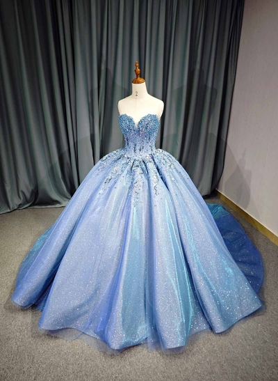 Ball-Gown Sweetheart Sleeveless Royal Prom Dresses With Beading/Sequins/Rhinestone