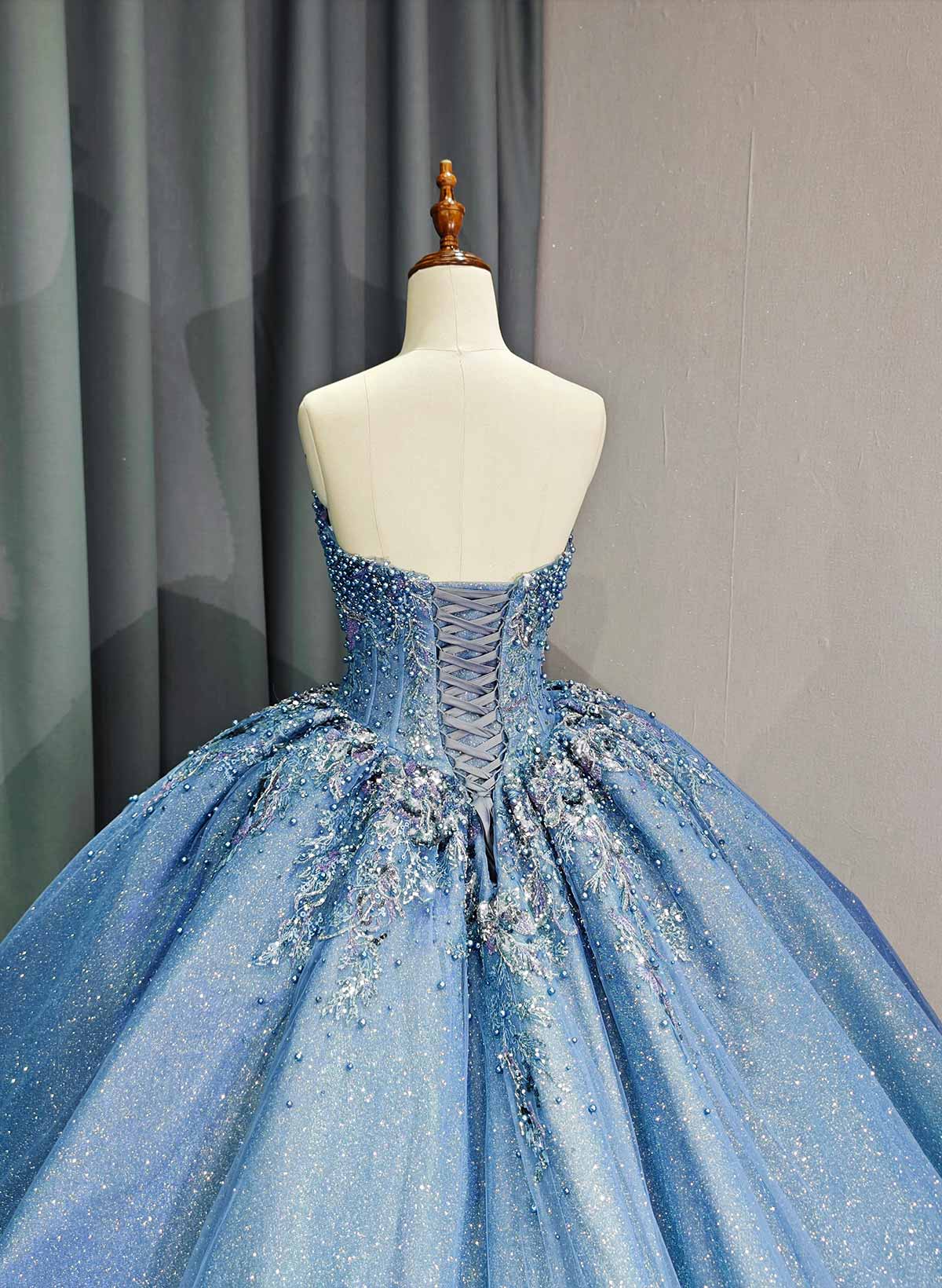 Ball-Gown Sweetheart Sleeveless Royal Prom Dresses With Beading/Sequins/Rhinestone