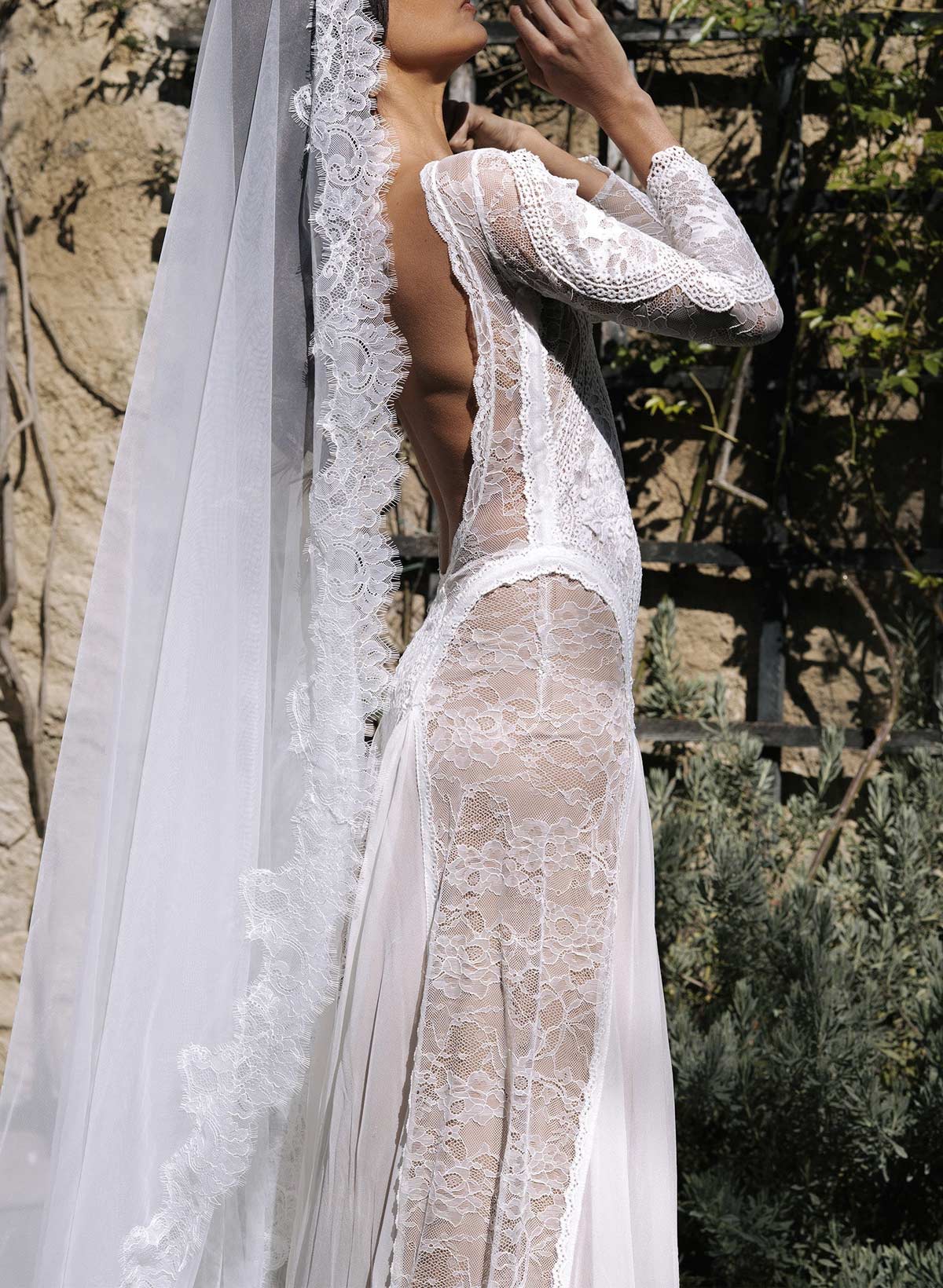 Open Back Scoop Neck Long Sleeves Sweep Train LaceWedding Dresses With Back Hole