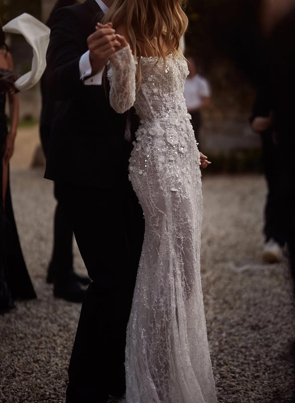 Sparkle & Shine Flower(s) Off-The-Shoulder Long Sleeves Mermaid Sweep Train Lace/Sequined Wedding Dresses