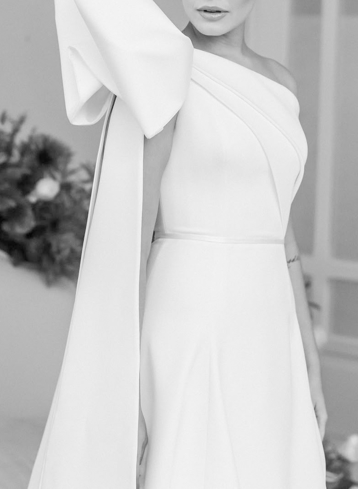 Elegant One-Shoulder Sleeveless A-Line Court Train Satin Wedding Dresses With Bow(s)