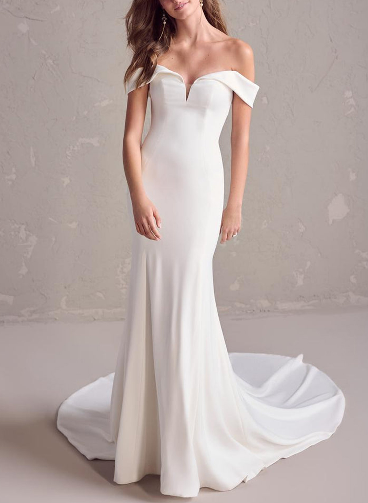 Elegant Off-The-Shoulder Sleeveless Mermaid Court Train Lace/Elastic Satin Wedding Dresses