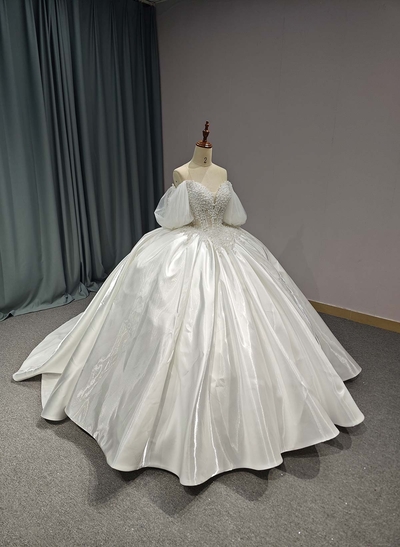 Ball-Gown Off-The-Shoulder/Sweetheart Cathedral Wedding Dresses With Beading