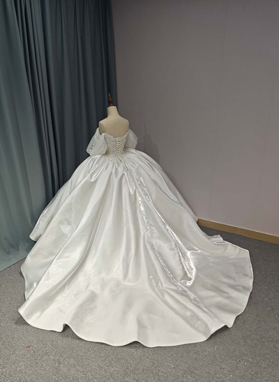Ball-Gown Off-The-Shoulder/Sweetheart Cathedral Wedding Dresses With Beading
