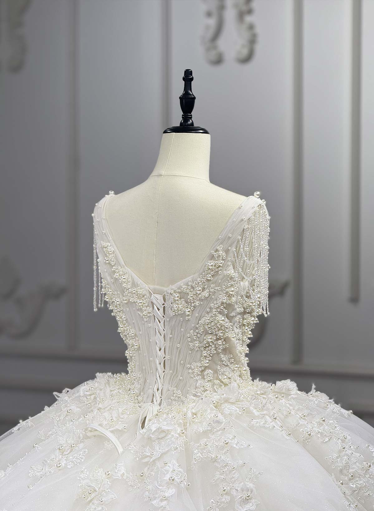 Ball-Gown Plunge Neck Cape Sleeves Royal Wedding Dresses With Beading/Flower(s)