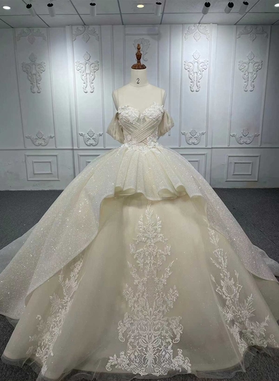 Ball-Gown Off-The-Shoulder/Sweetheart Royal Wedding Dresses With Appliques Lace