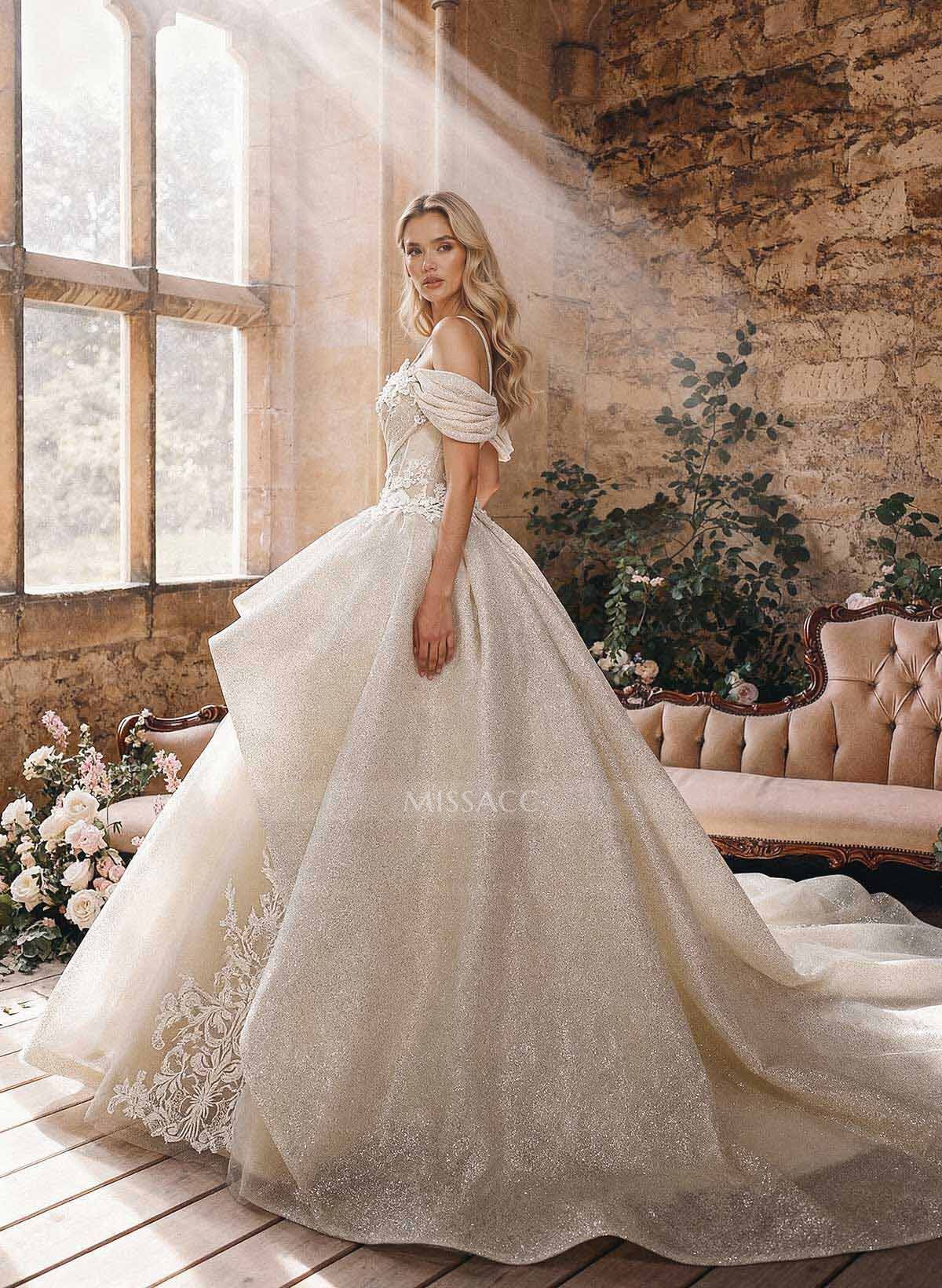 Ball-Gown Off-The-Shoulder/Sweetheart Royal Wedding Dresses With Appliques Lace