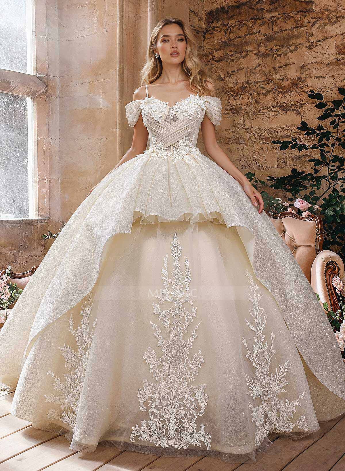 Ball-Gown Off-The-Shoulder/Sweetheart Royal Wedding Dresses With Appliques Lace