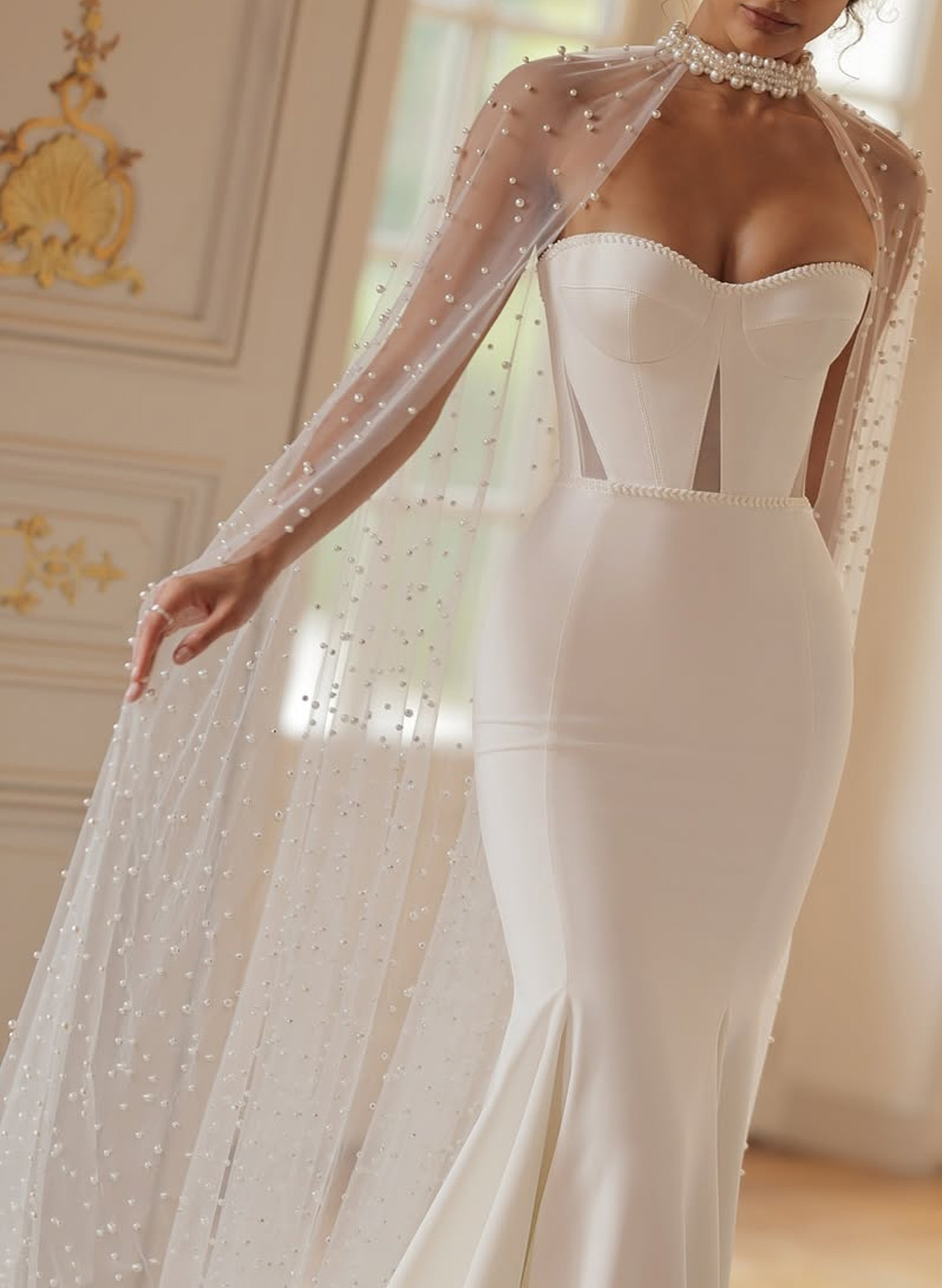 Luxury Sweetheart Mermaid Sweep Train Italian Satin Wedding Dresses With Beading Wrap